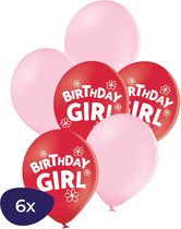 Birthday Girl Ballonnen – Bedrukte Ballonnen - Happy Birthday Ballonnen - Helium Ballonnen - Verjaardagsballonnen - Verjaardag Versiering Meisje - Roze Ballonnen - Rode Ballonnen - 6 Stuks