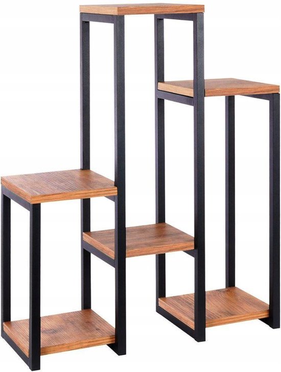 Metalen plantentafel rechthoekig met houten etageres van Naturn Living |  Bloemenrek... | bol.com