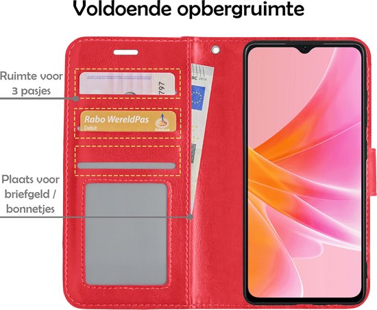 OPPO A57 Case Book Case Cover Wallet Cover With 2x Screen Protector - OPPO A57 Case Bookcase Cover - Rouge