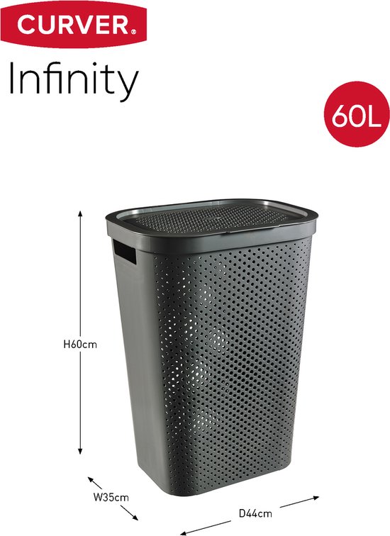 Curver Infinity Recycled Wasmand met deksel - 60L - 2 stuks - Antraciet