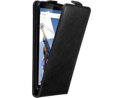 Cadorabo Hoesje geschikt voor Motorola Google NEXUS 6 in ZWARTE NACHT - Beschermhoes in flip design Case Cover met magnetische sluiting