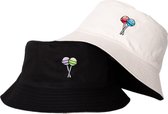 Reversible bucket hat - mybuckethat - lolly's - zwart/wit - vissershoedje - katoen - geborduurd