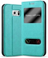 Cadorabo Hoesje geschikt voor Samsung Galaxy S6 in MUNT TURKOOIS - Beschermhoes met magnetische sluiting, standfunctie en 2 kijkvensters Book Case Cover Etui