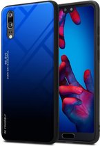 Cadorabo Hoesje voor Huawei P20 in BLAUW - ZWART - Tweekleurige beschermhoes van TPU-silicone Case Cover en achterzijde van gehard glas