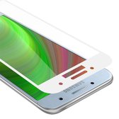 Cadorabo Screenprotector geschikt voor Samsung Galaxy A7 2017 Volledig scherm pantserfolie Beschermfolie in TRANSPARANT met WIT - Gehard (Tempered) display beschermglas in 9H hardheid met 3D Touch