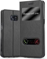Cadorabo Hoesje geschikt voor Samsung Galaxy S7 EDGE in KOMEET ZWART - Beschermhoes met magnetische sluiting, standfunctie en 2 kijkvensters Book Case Cover Etui