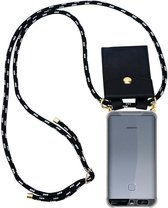 Cadorabo Hoesje voor Huawei P9 in ZWART ZILVER - Silicone Mobiele telefoon ketting beschermhoes met gouden ringen, koordriem en afneembare etui