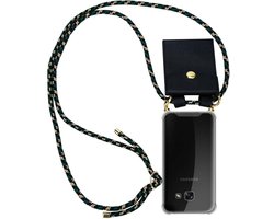 Cadorabo Hoesje geschikt voor Samsung Galaxy A3 2017 in CAMOUFLAGE - Silicone Mobiele telefoon ketting beschermhoes met gouden ringen, koordriem en afneembare etui