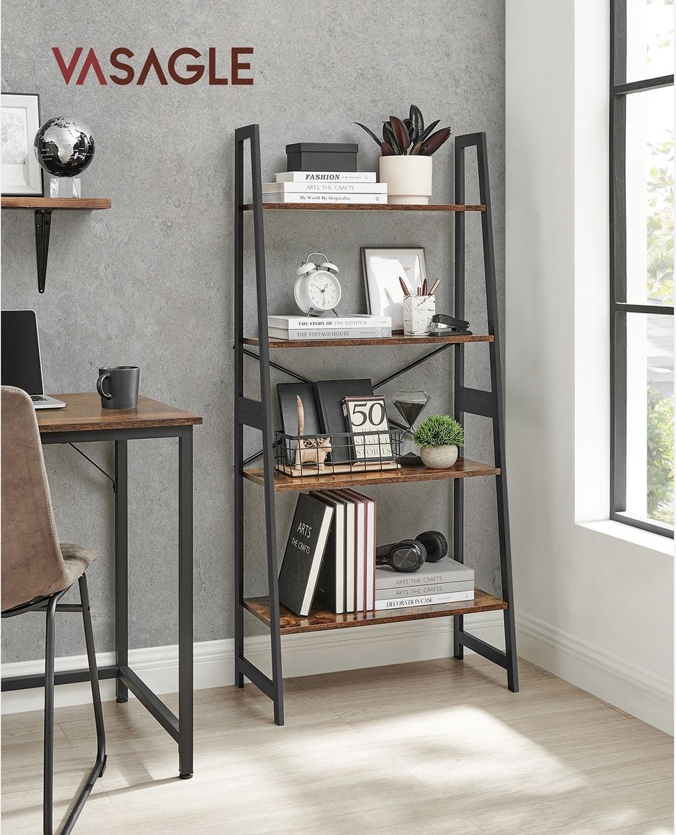 Boekenplank - Opbergkast - Boekenrek - Woonkamerkast - Vintage Bruin / Zwart