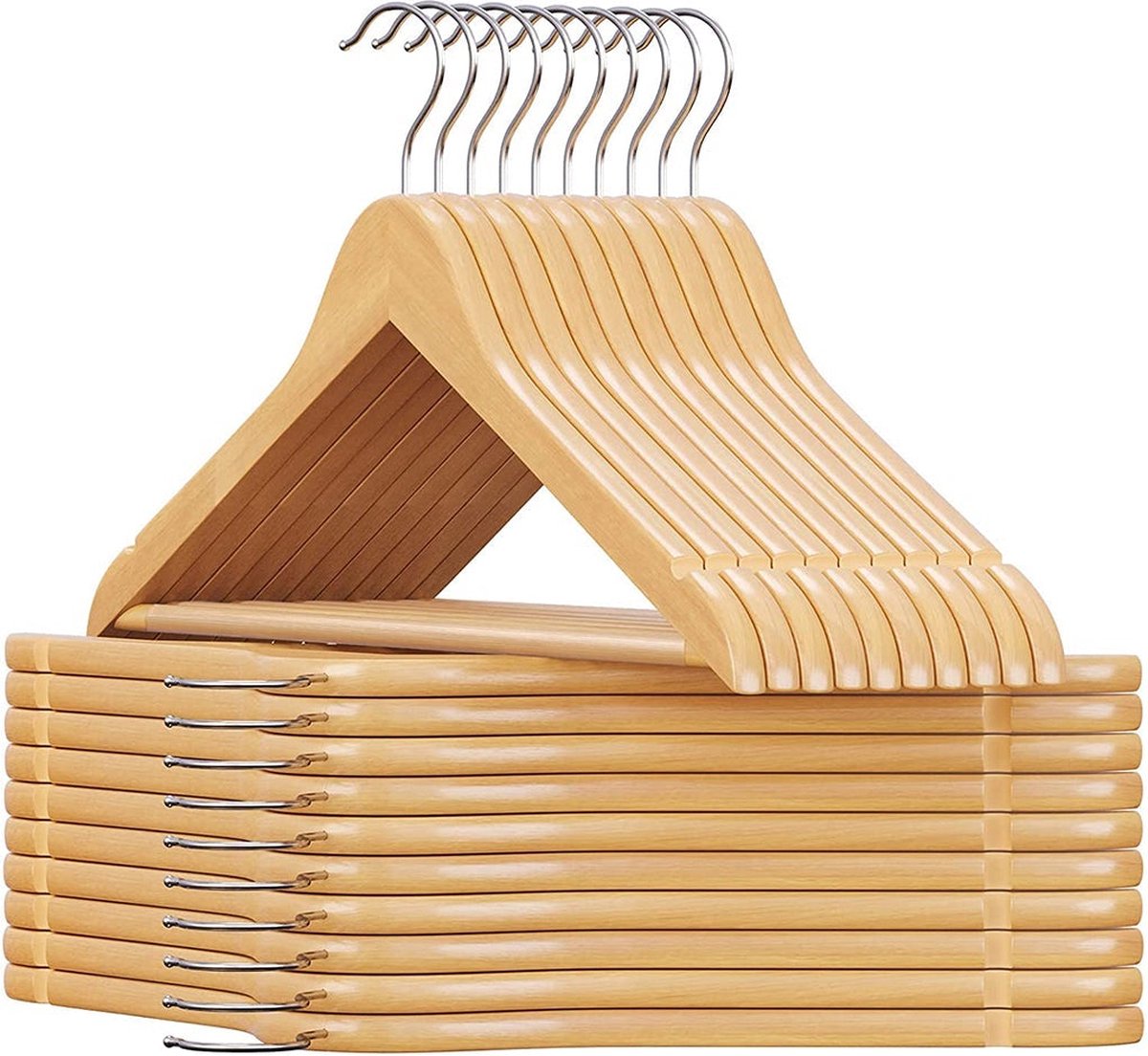 Houten kleerhanger - Set van 20 - Massief houten kleerhanger - Anti-slip - 360° draaibare haak