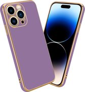 Cadorabo Hoesje geschikt voor Apple iPhone 14 PRO in Glossy Paars - Goud - Beschermhoes Case Cover van flexibel TPU-silicone en met camerabescherming