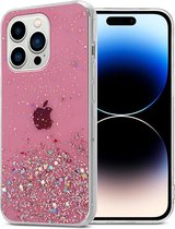 Cadorabo Hoesje geschikt voor Apple iPhone 14 PRO MAX in Roze met Glitter - Beschermhoes van flexibel TPU silicone met fonkelende glitters Case Cover Etui