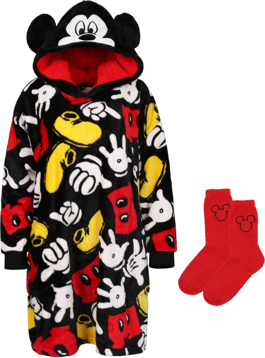 Mickey Mouse Disney Geschenkset: Zwart dames sweatshirt/jas/deken + sokken, snuddie met capuchon / M-L