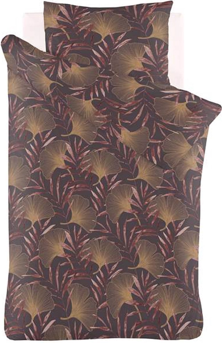 iSeng Golden Leaves Dekbedovertrek - Eenpersoons - 140x200/220 cm - Bordeaux