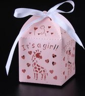 DW4Trading Geschenkdoosjes Giraffe - Its A Girl - Cadeaudoosjes met Strikje - Babyshower - 5 Stuks - 7,5x5x5 cm - Parelmoer Roze