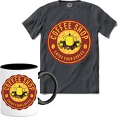 Enjoy Your Coffee | Koffie - Vintage - T-Shirt met mok - Unisex - Mouse Grey - Maat 3XL