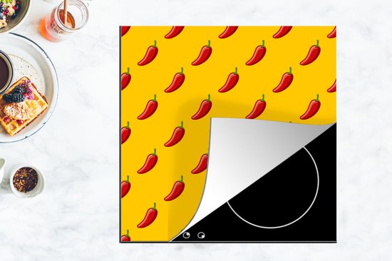 KitchenYeah® Inductie beschermer 78x78 cm - Patroon van hete pepers - Kookplaataccessoires - Afdekplaat voor kookplaat - Inductiebeschermer - Inductiemat - Inductieplaat mat