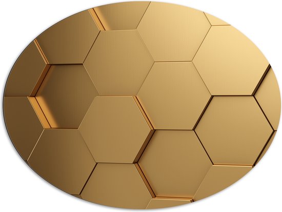 Dibond Ovaal - Hexagon Wand in het Goud - 108x81 cm Foto op Ovaal (Met Ophangsysteem)