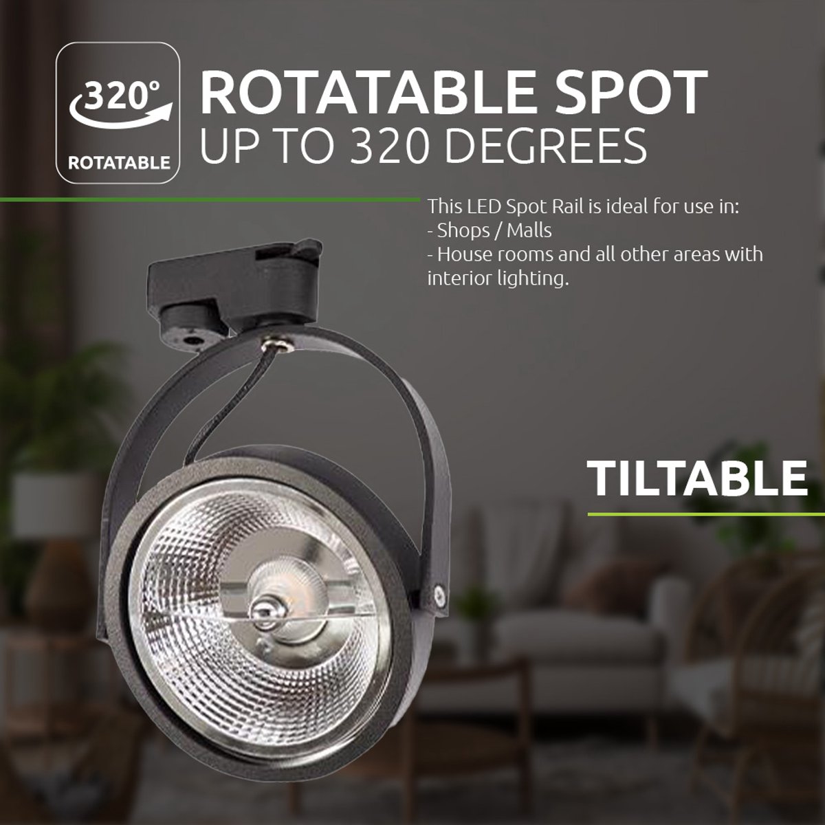 LED 1-fase Railspot | AR111 | GU10 fitting | Dimbaar | Zwart