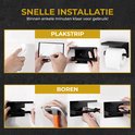 Snelle installatie zwarte toiletrolhouder met plakstrip of met boorinstallatie.