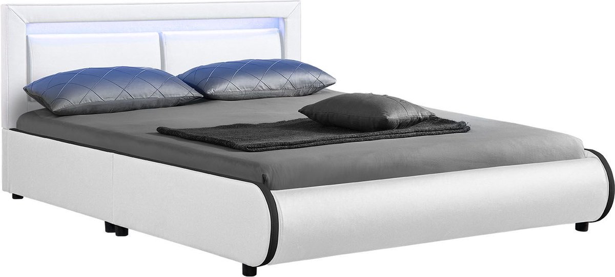 Gestoffeerd bed Murcia - 140 x 200 cm - Wit - LED Verlichting