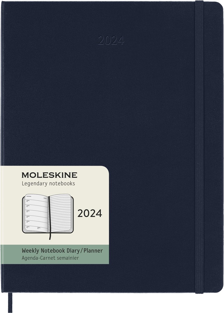 Moleskine 12 Maanden Agenda - 2024 - Wekelijks - XL - Harde Kaft - Saffier Blauw
