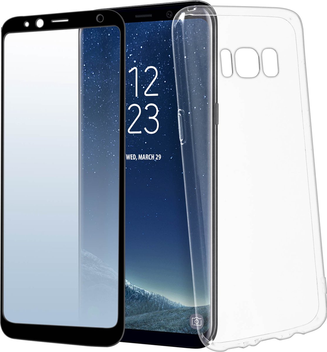 Geschikt voor Samsung Galaxy S8-hoesje soepel siliconen gehard glas 9H zwart
