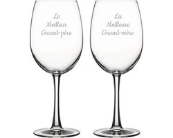 Rode wijnglas gegraveerd - 46cl - Le Meilleur Grand-père & La Meilleure Grand-mère