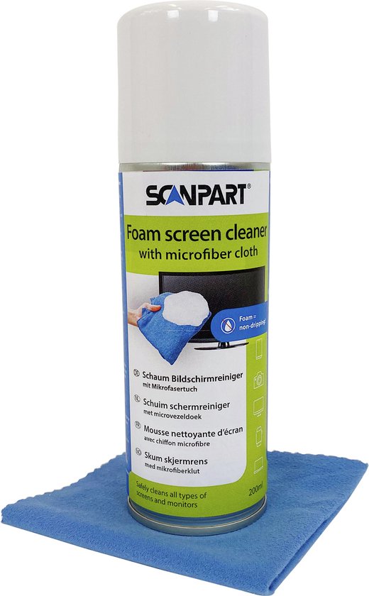 Nettoyant écran mousse Scanpart 200 ml avec chiffon de verre - Nettoyant  écran 