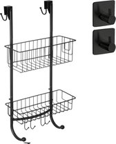 Smartpeas® Hangende Plank Badkamer Zwart 2 Manden 59,3x30x11cm RVS (Poedercoating) Doucheplank zonder Boren +2x Zelfklevende Haken
