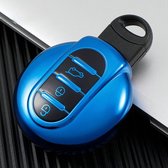 Zachte TPU Sleutelcover - Metallic Chroom Blauw - Sleutelhoesje Geschikt voor Mini Cooper / Cooper S / Clubman / Countryman - Sleutel Hoesje Cover - Auto Accessoires