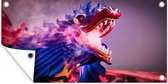 Schuttingposter Kunstwerk van een draak die rook blaast - 200x100 cm - Tuindoek