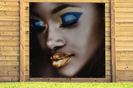 Poster de Jardin Femme - Or - Rouge à lèvres - 200x200 cm - Toile de jardin - Poster extérieur