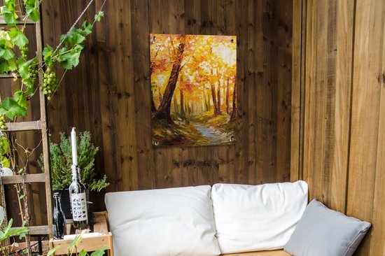 Tableau de jardin Tableau - Automne - Forêt - Peinture à l'huile - 60x80 cm - Affiche de jardin - Toile de jardin - Affiche d'extérieur