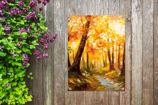 Tableau de jardin Tableau - Automne - Forêt - Peinture à l'huile - 60x80 cm - Affiche de jardin - Toile de jardin - Affiche d'extérieur