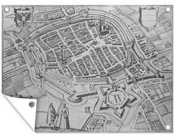 Muurdecoratie buiten Stadskaart - Vintage - Groningen - 160x120 cm - Plattegrond - Tuindoek - Buitenposter