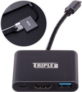 Triple J® USB C Naar HDMI 3 in 1 Adapter - HDMI - USB C Hub - Geschikt Voor Computer - Zwart