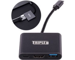 Triple J® USB C Naar HDMI 3 in 1 Adapter – HDMI – USB C Hub – Geschikt Voor Computer – Zwart