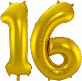 Folat Folie ballonnen - 16 jaar cijfer - goud - 86 cm - leeftijd feestartikelen