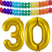 Folie ballonnen - Leeftijd cijfer 30 - goud - 86 cm - en 2x slingers