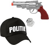 Politie verkleed cap/pet zwart met pistool voor volwassenen