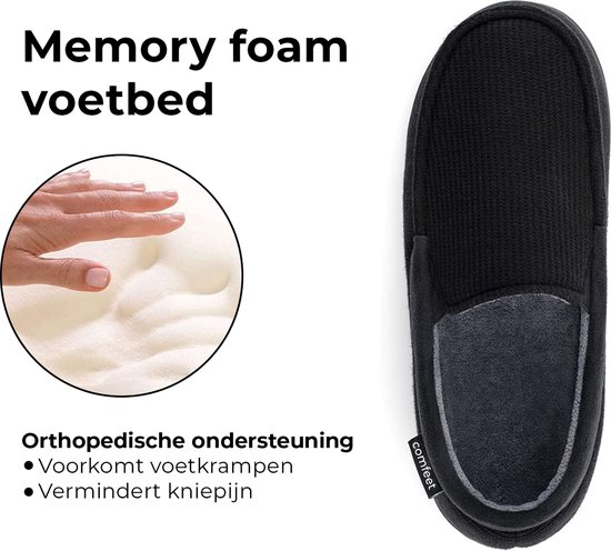 Heren Gezellige Mocassin Sloffen Anti-Skid Met Memory Foam - Zwart 44.5 EU - Comfortabele Instapsloffen Voor Binnen En Buiten
