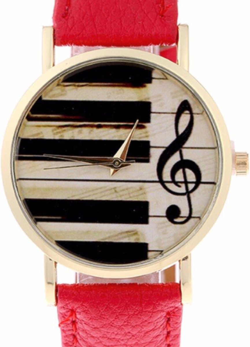 Hidzo Horloge Piano - Ø 37 mm - Donker Roze - Kunststof - In Horlogedoosje