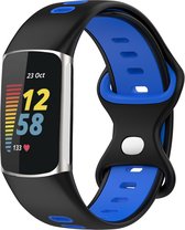 iMoshion Bandje Geschikt voor Fitbit Charge 5 / Charge 6 / Blauw - iMoshion Siliconen sport band zonder gaatjes met zilver knoopje - Zwart