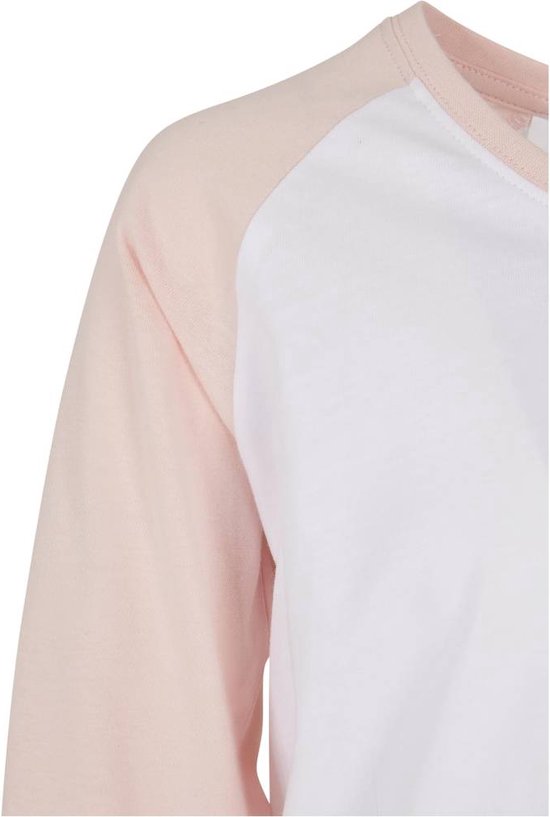 Urban Classics - Girls Contrast Raglan Kinder Longsleeve shirt - Kids 122/128 - Wit/Roze