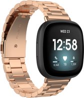 By Qubix geschikt voor Fitbit Versa 3 - Sense 1 metalen schakelbandje - Rosé goud Smartwatchbandje bandje Armband Polsband Strap Band Watchband
