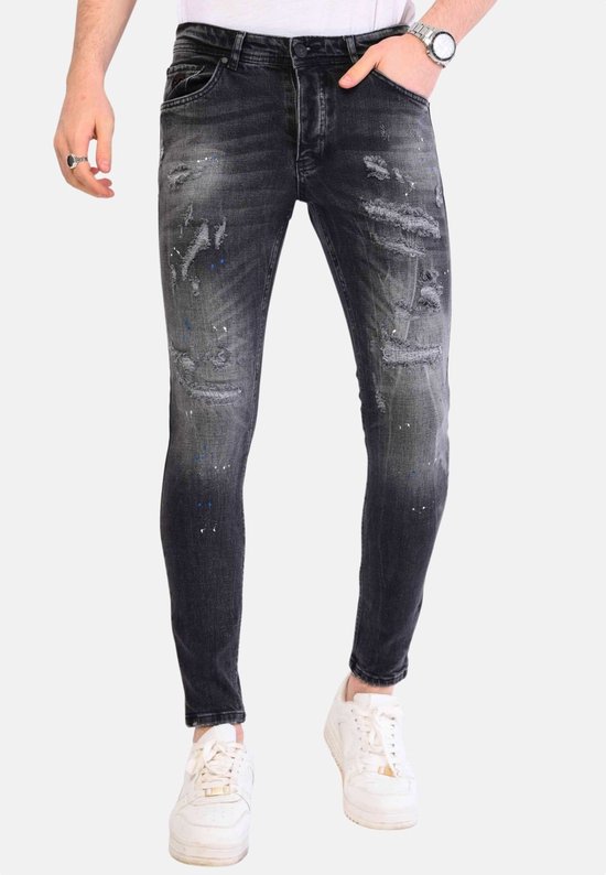 Grijze Heren Jeans met Verfspatten - 1061 - Grijs