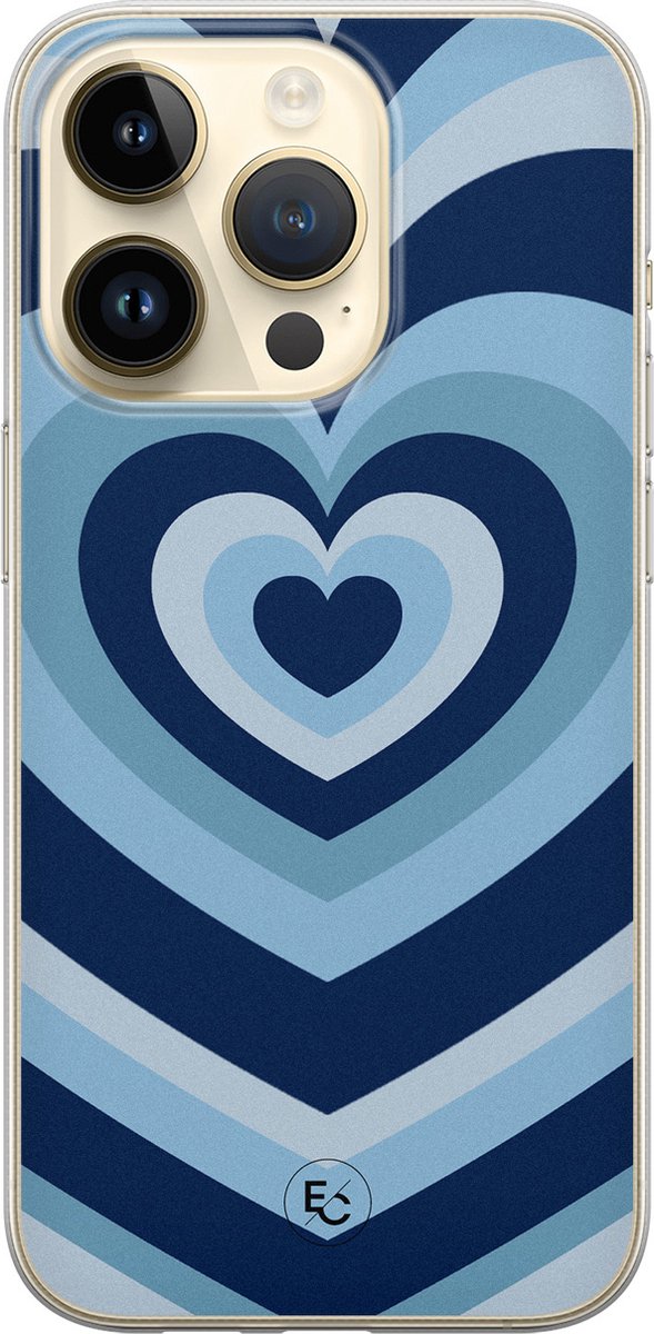 Hoesje geschikt voor iPhone 14 Pro - Hart blauw - Soft Case - TPU - Print - Blauw - ELLECHIQ