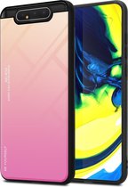 Cadorabo Hoesje geschikt voor Samsung Galaxy A80 / A90 4G in GEEL - ROZE - Tweekleurige beschermhoes van TPU-silicone Case Cover en achterzijde van gehard glas