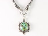 Bewerkte zware zilveren snake ketting met Tibetaanse turkoois hanger